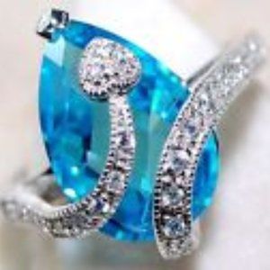 Genuine Aquamarine & White Topaz Silver Ring